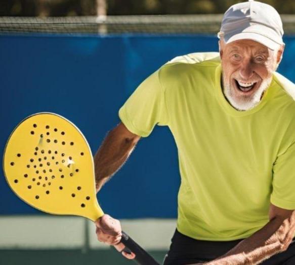 Billede af en mand der spiller pickleball